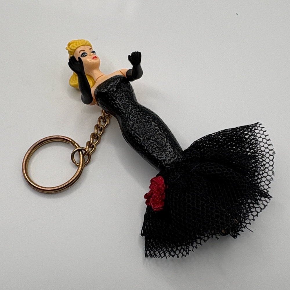 Lot 2 VTG 90’s Blonde Barbie Christmas pin and Black evening Gown Doll Key Chain - Picture 12 of 15